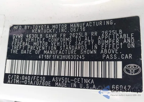 2017 Toyota Camry Le from USA, damaged, VIN 4T1BF1FK3HU630245